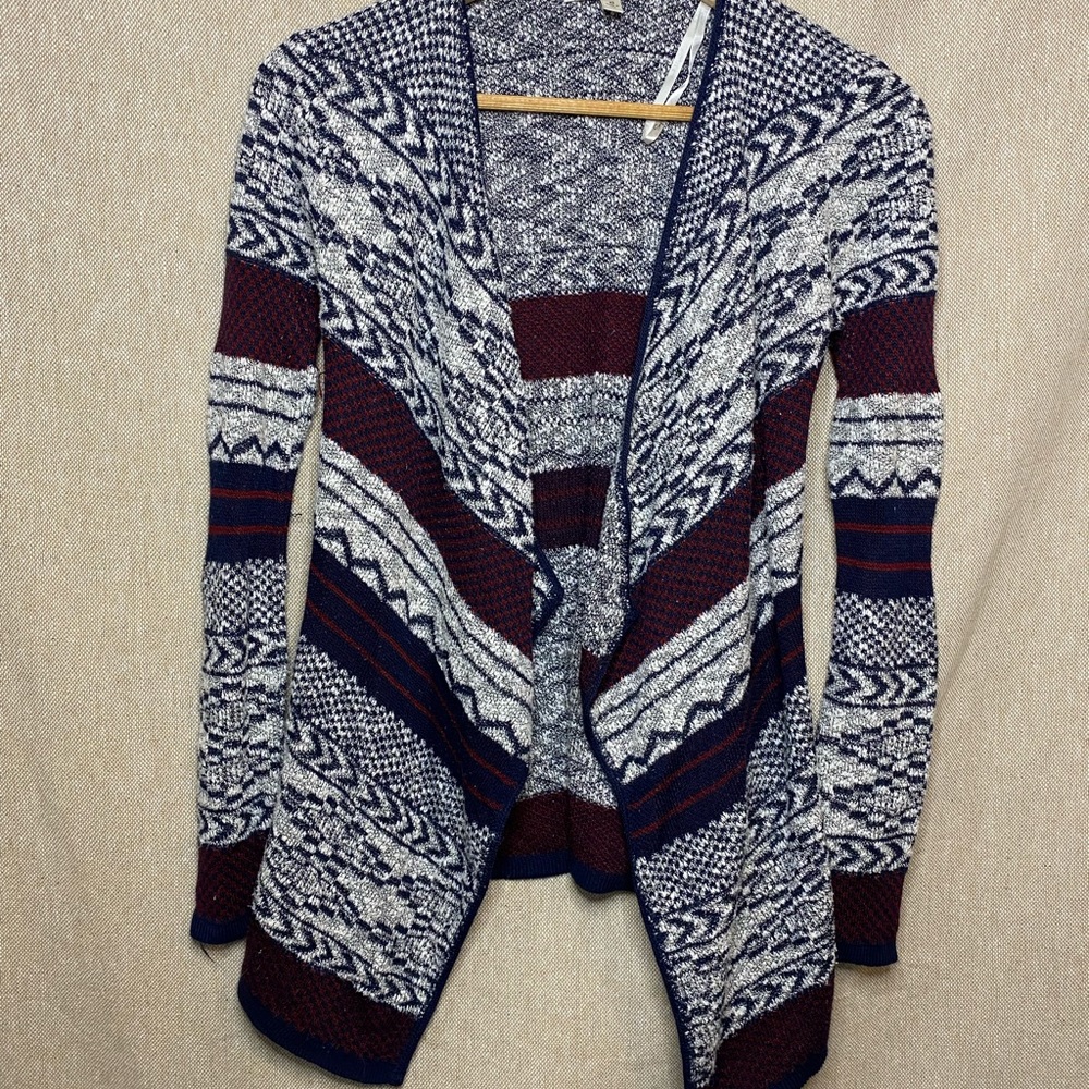 Say What bohemian/western cardigan. Size XS. Burgundy, navy and white colored